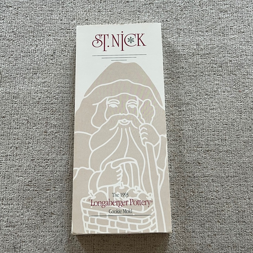 Longaberger Pottery 1993 Christmas St Nick Cookie Mold Terracotta Stoneware Box